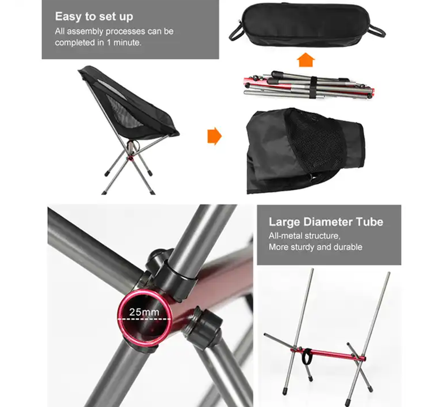 7075 Aluminum Frame Portable Folding Rocking Camping Chair with Footrest and Attached Table