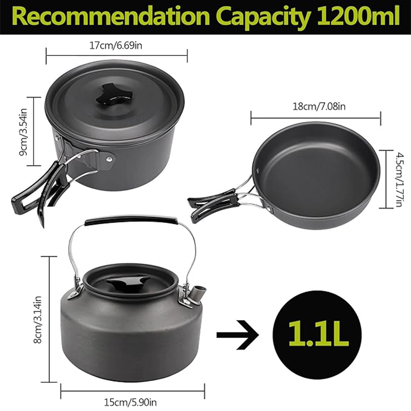 2-3 Person Picnic Outdoor Picnic Portable Camping Cookware Titanium Flat Kettle Camping Pots and Pans Set