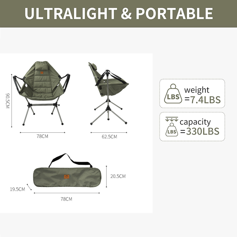 Ultralight Custom Logo Rocking Recliner Folding Rocking Aluminum Frame Camping Hammock Chair