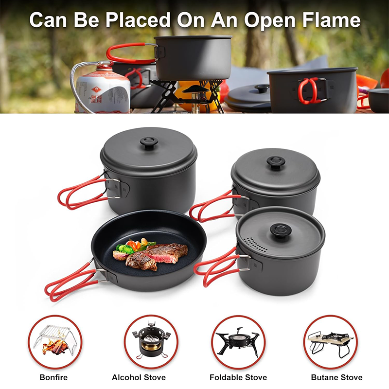 2-3 Person Picnic Aluminum Outdoor Hiking Gear Portable Teapot Camping Cookware Set Mess Kit for Backpacking Gear