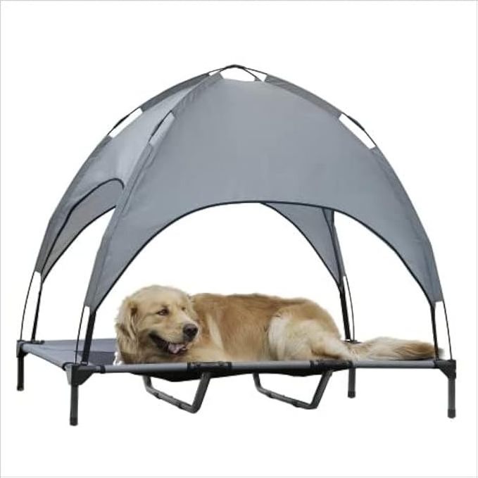 Outdoor Elevated Dog Bed with Removable Waterproof Canopy Cooling Raised Mesh Canopy Pet Cot