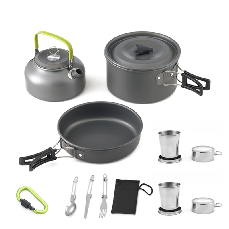 2-3 Person Picnic Outdoor Picnic Portable Camping Cookware Titanium Flat Kettle Camping Pots and Pans Set