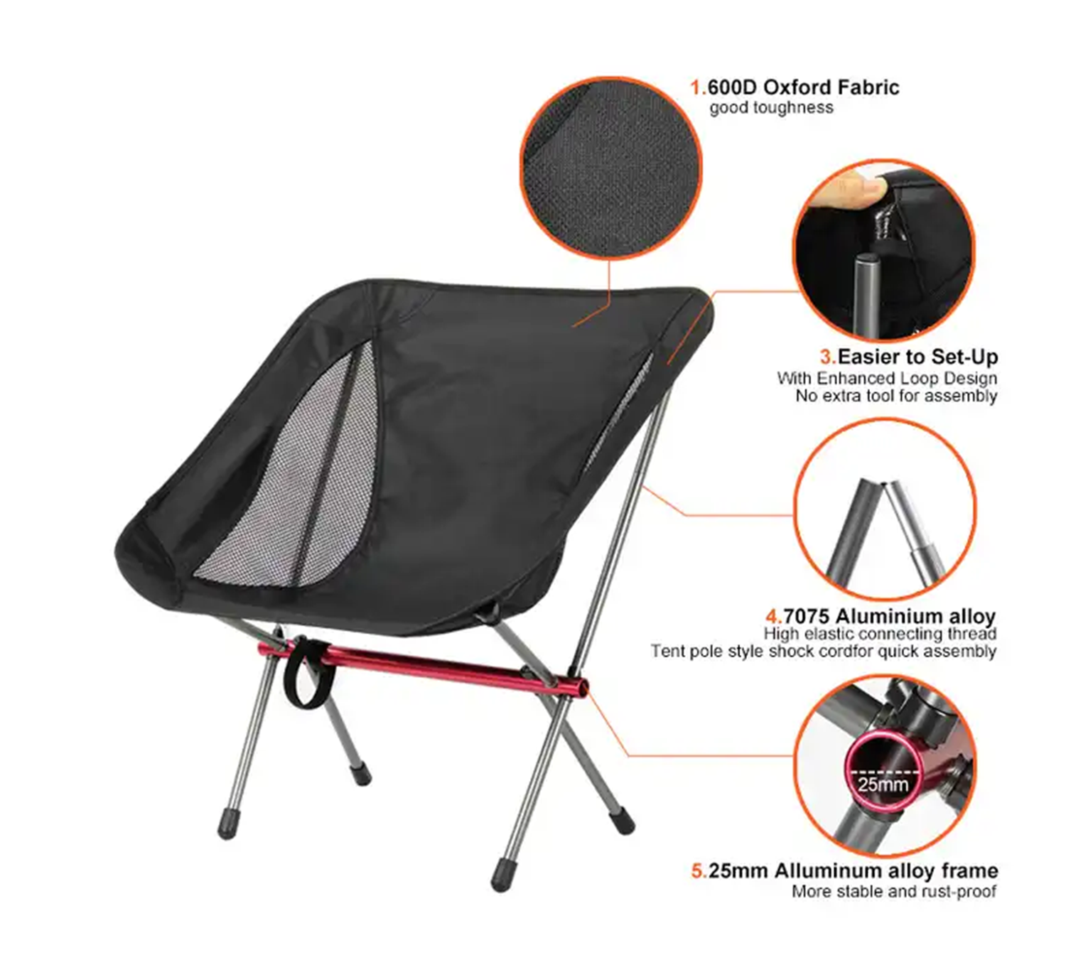 7075 Aluminum Frame Portable Folding Rocking Camping Chair with Footrest and Attached Table