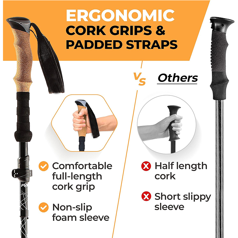 2pc Ultralight Aluminum Alloy 7075 Trekking Sticks with Quick Lock System, Telescopic, Collapsible for Hiking