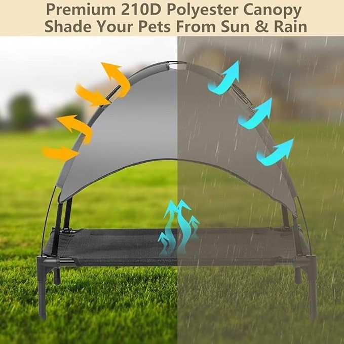 Outdoor Elevated Dog Bed with Removable Waterproof Canopy Cooling Raised Mesh Canopy Pet Cot