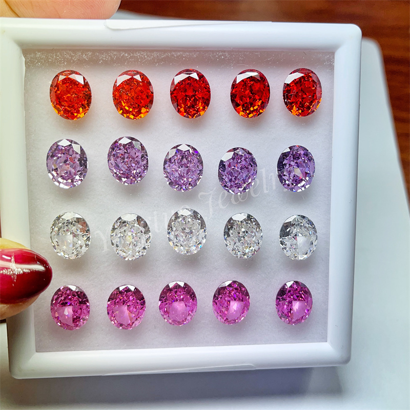 Top Quality Colored Cubic Zirconia Stones Crushed Ice Oval Flower Cut High Carbon Diamond synthetic Gemstones Making Machine