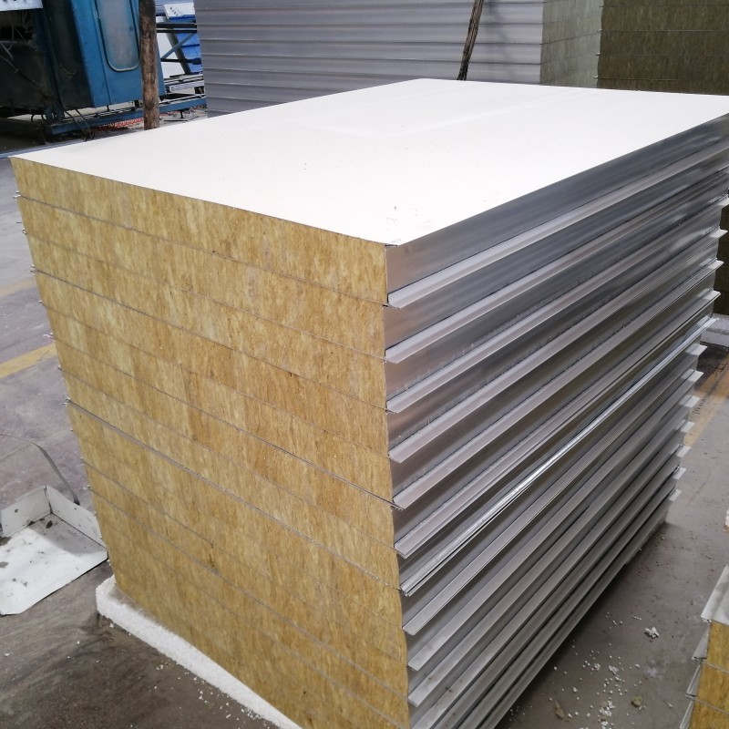 50-200mm Prefab Heat Insulation Fireproof High Density Mineral Wool Sandwich Panel for Wall/Roof/Ceiling