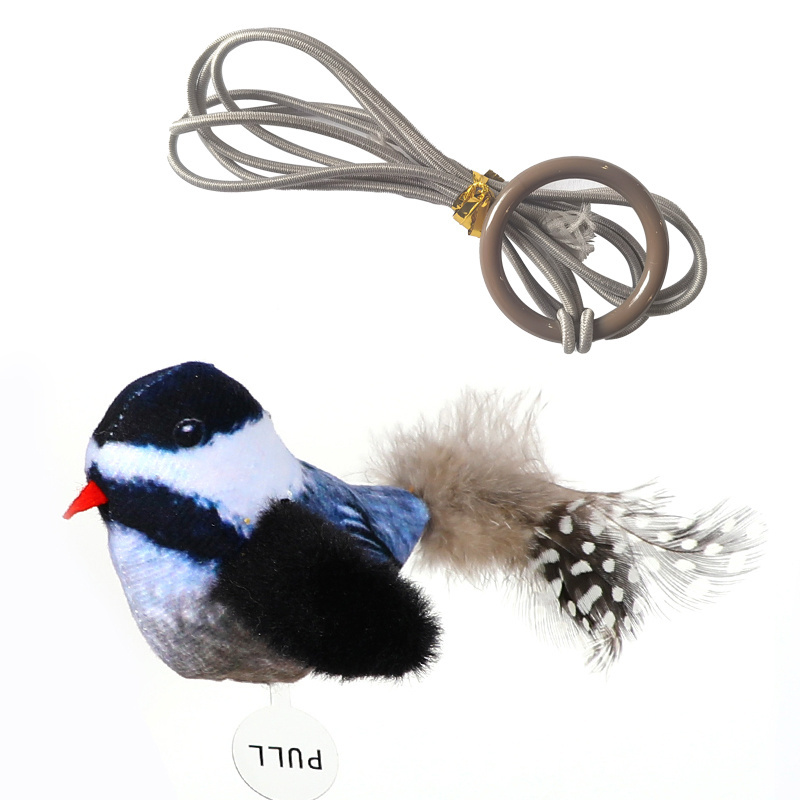 Built In Battery Sound Electric Component Pet Interactive Toys Soft Polyester Bird With Feather Tail Cat Toy