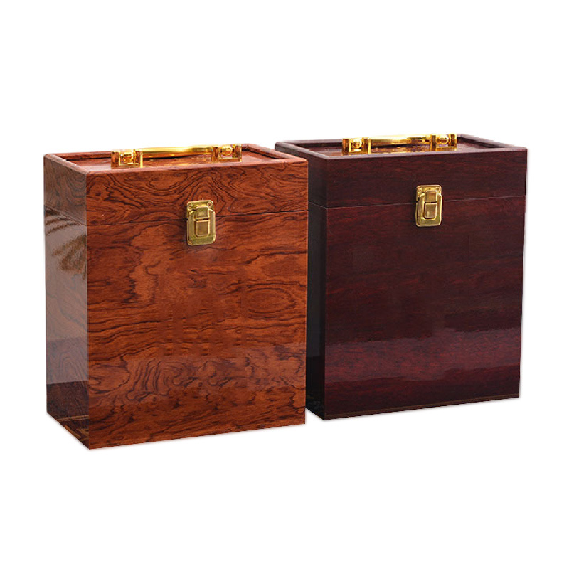 Wooden DIY wine box Vintage Brown Wood Wine Six Bottle Holder Gift Box Locking Latch