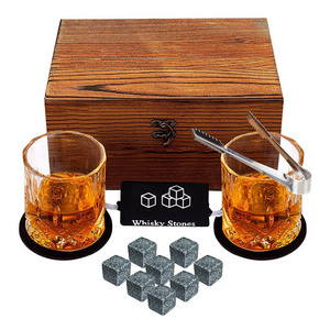 Reusable Stainless Steel Whisky Whiskey Stones Rocks Glasses Set with Wooden Gift Box for Men for Bar Use