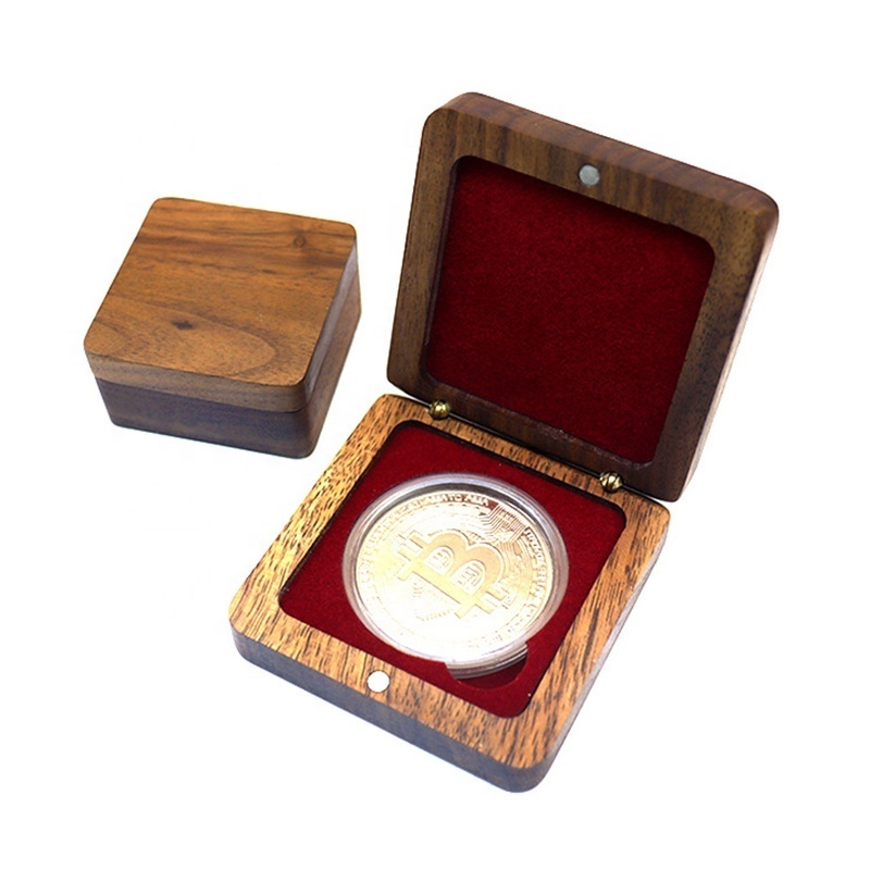 High-end Single Coin Box Storage Box Commemorative Ancient Coin Collection Black Walnut Solid Wood Medal Box