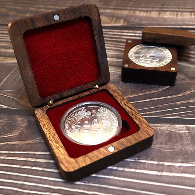 High-end Single Coin Box Storage Box Commemorative Ancient Coin Collection Black Walnut Solid Wood Medal Box