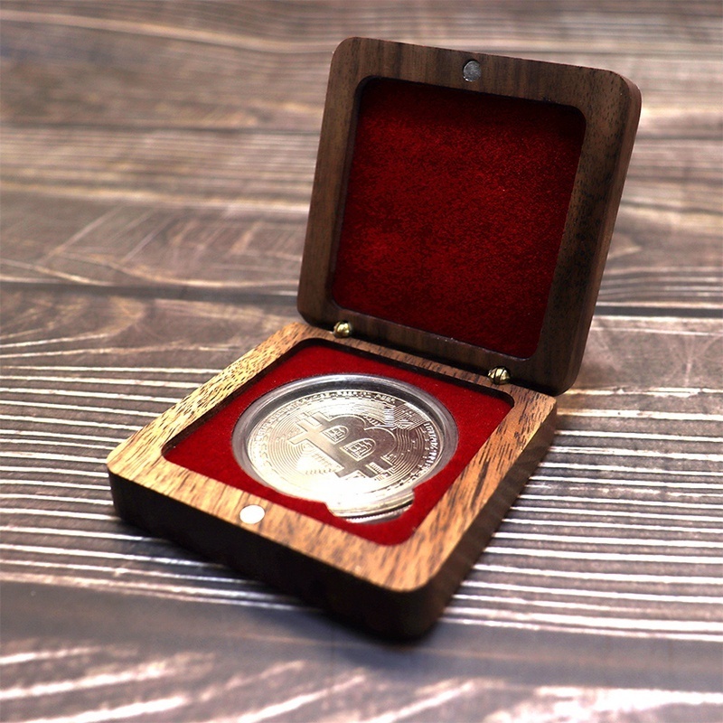 High-end Single Coin Box Storage Box Commemorative Ancient Coin Collection Black Walnut Solid Wood Medal Box