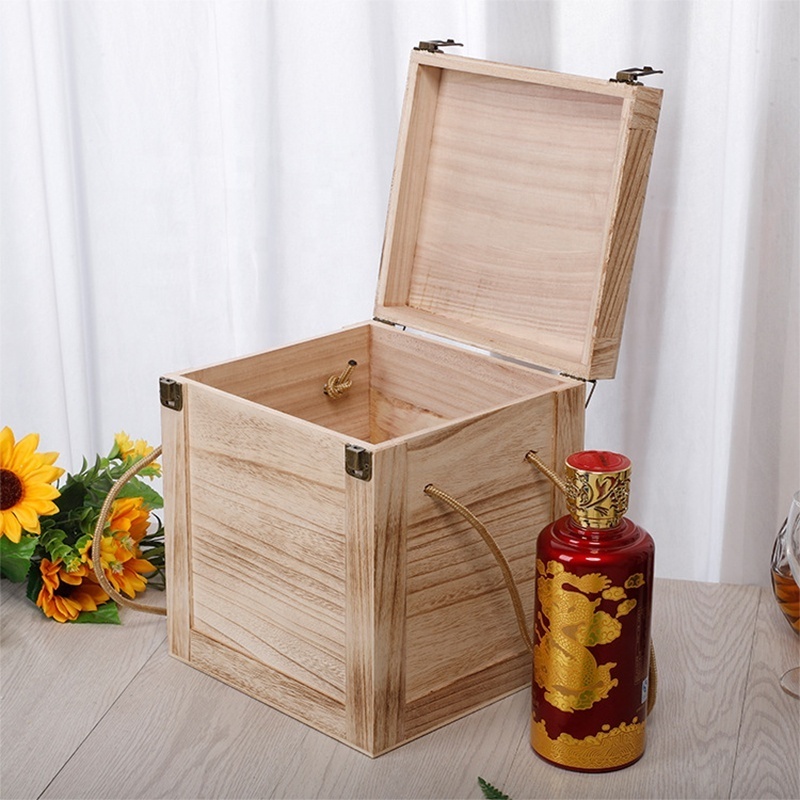 Wooden DIY Wine Box Vintage Brown Wood Wine Six Bottle Holder Gift Box Locking Latch