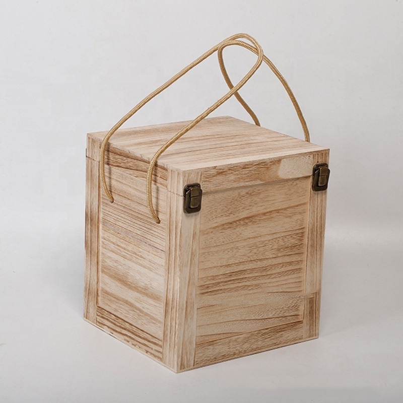 Wooden DIY Wine Box Vintage Brown Wood Wine Six Bottle Holder Gift Box Locking Latch