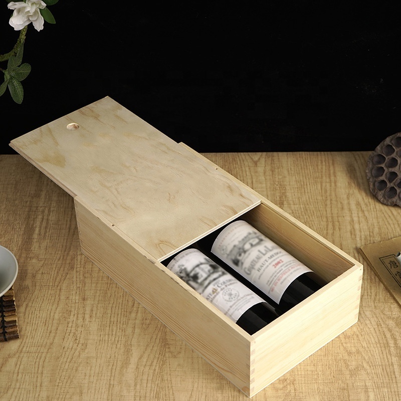 Single Bottle Decorative Latched Lid Wine Gift Box Rustic Burnt Storage Wood Wine Box