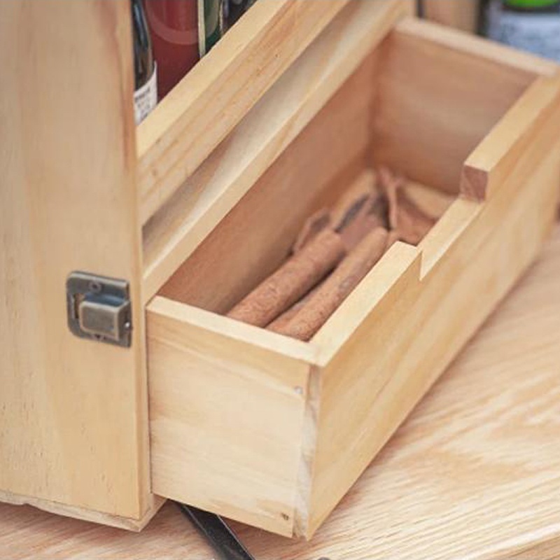 Outdoor Camping Kitchen Supplies Multi-layer Wood Spice Bottle Storage Boxes Seasoning Cabinets