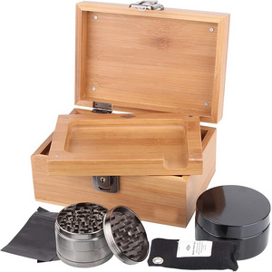 Wooden Stash Box Kit with Lock bamboo Wood Rolling Tray Combo 100 mL Airtight UV Smell Proof Jar Premium