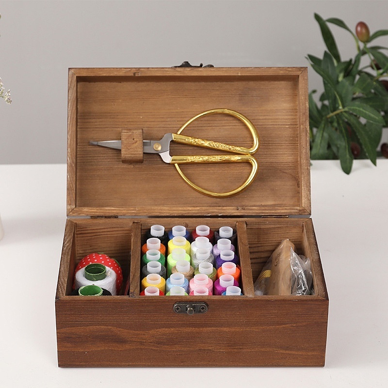 Wooden Hand Home Sewing Repair Tool Kit Wooden Sewing Kit Box For Adults With Home Sewing Basket Stitching Repair Box