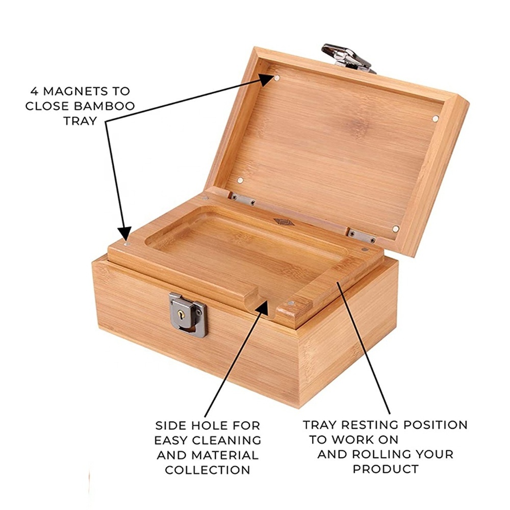 Wooden Stash Box Kit with Lock bamboo Wood Rolling Tray Combo 100 mL Airtight UV Smell Proof Jar Premium