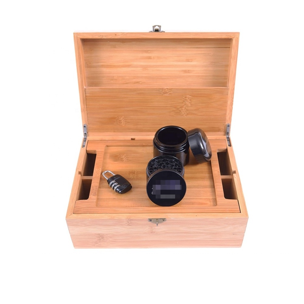 Stash Box (The Space Box) Premium Smell Proof UV Jar Rolling Tray Stash Box storage with Lock Premium Bamboo