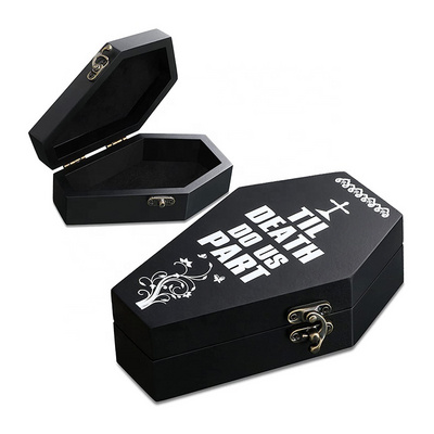 Customized Decorative Plain Color Black Color Unfinished Wood Coffin Box Gift Cosmetics Packaging Box