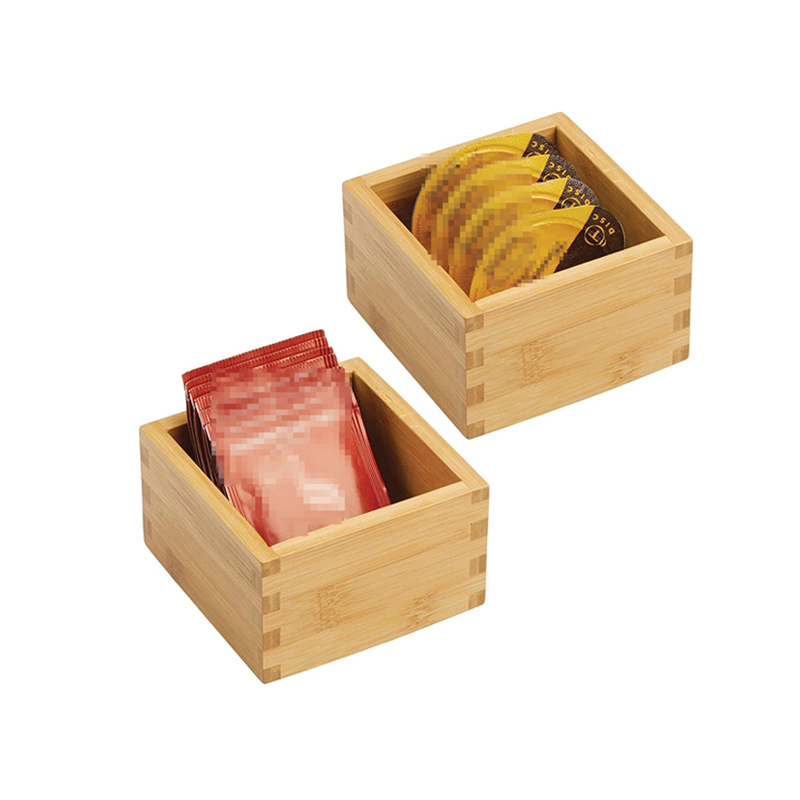 High quality Bamboo Storage Bin Container Square mini wooden crate wood storage box for Kitchen Pantry Cabinet