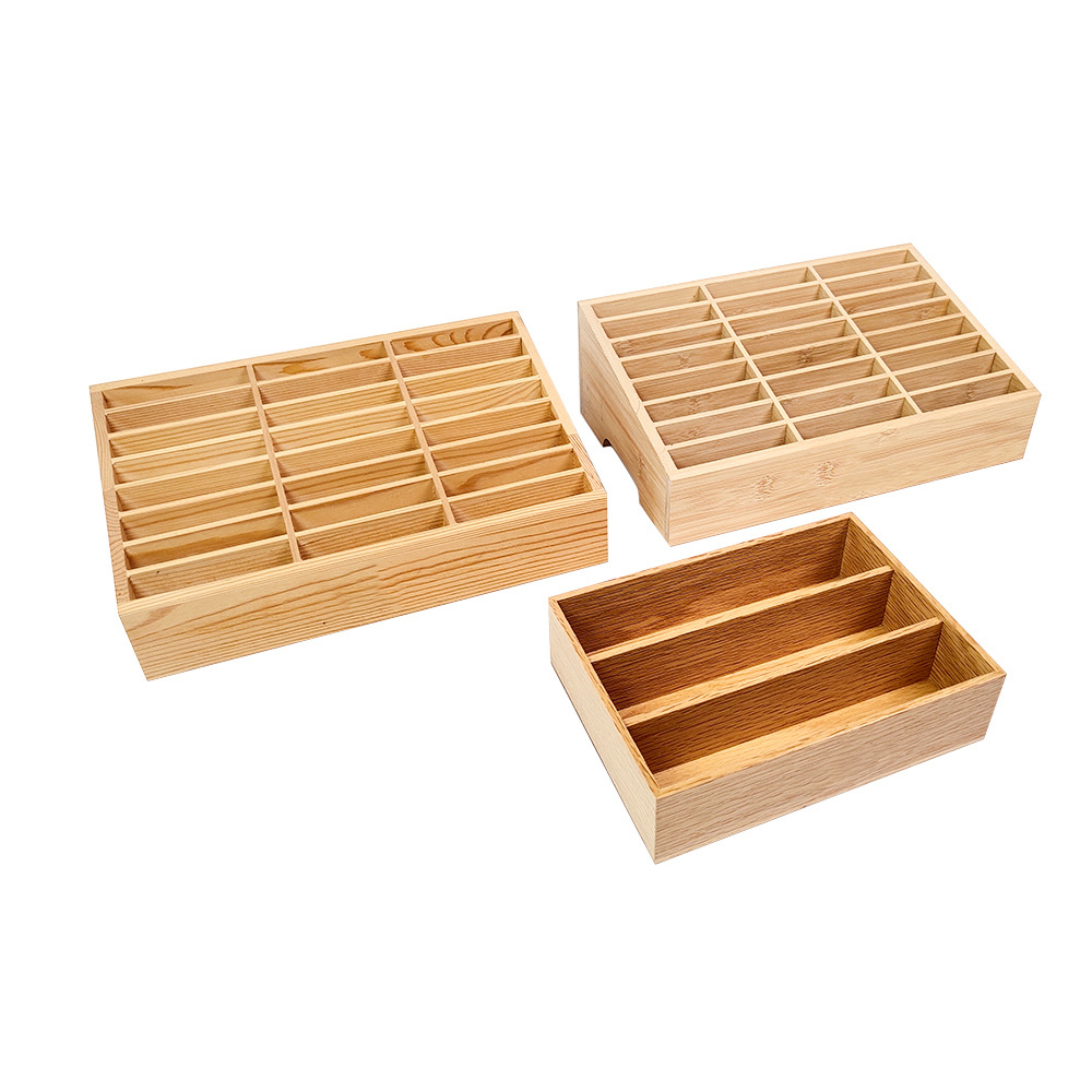 Natural Divided Sections Compact Food Storage Organizer Bin Box Costom Wooden Box