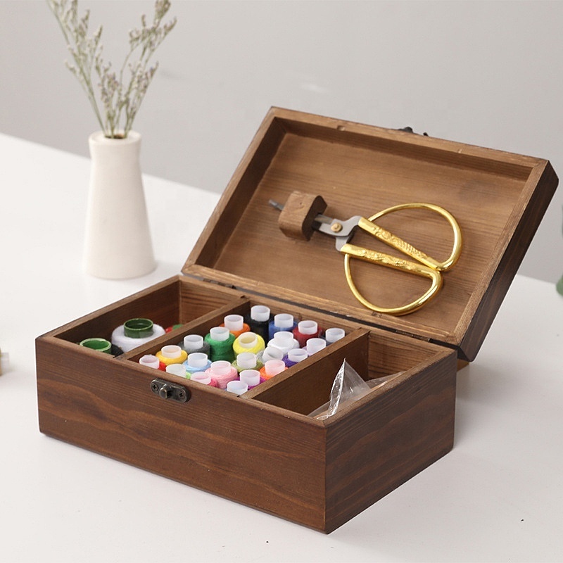 Wooden Hand Home Sewing Repair Tool Kit Wooden Sewing Kit Box For Adults With Home Sewing Basket Stitching Repair Box