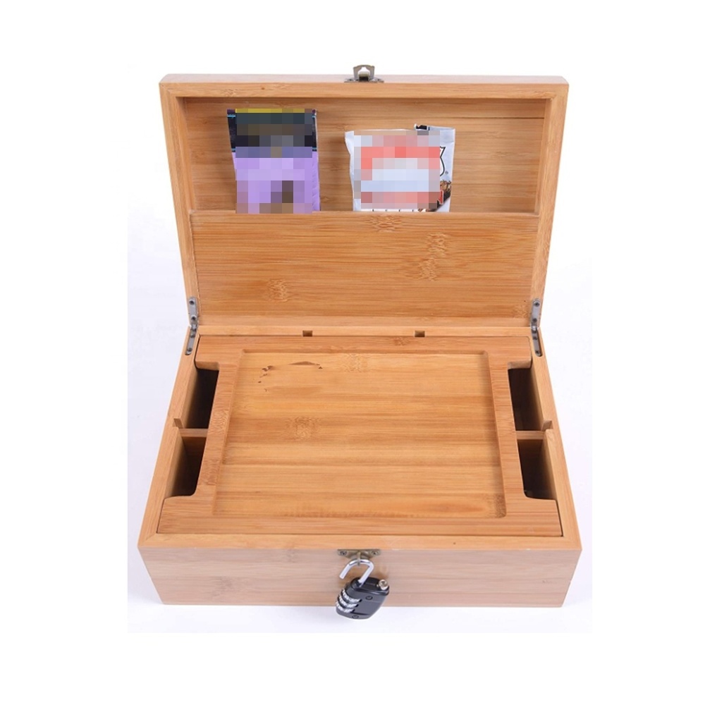 Stash Box (The Space Box) Premium Smell Proof UV Jar Rolling Tray Stash Box storage with Lock Premium Bamboo