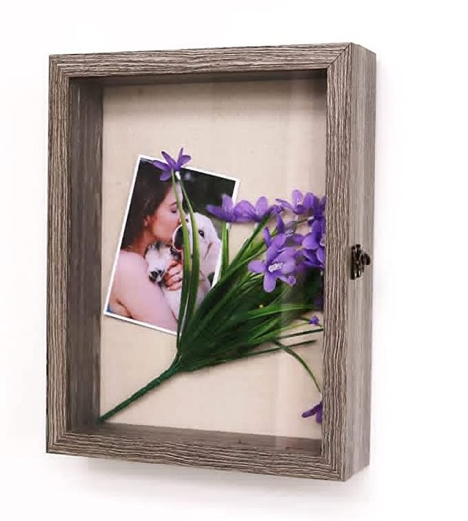 Large rustic style picture display frame with glass window wooden shadow box