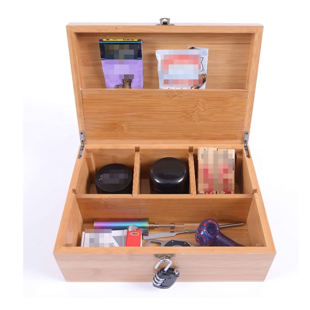 Stash Box (The Space Box) Premium Smell Proof UV Jar Rolling Tray Stash Box storage with Lock Premium Bamboo