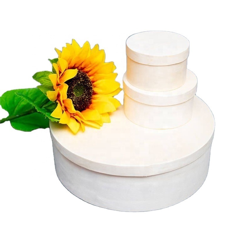 Eco Friendly Food Container Round Cake Veneer Wooden Cheese Box