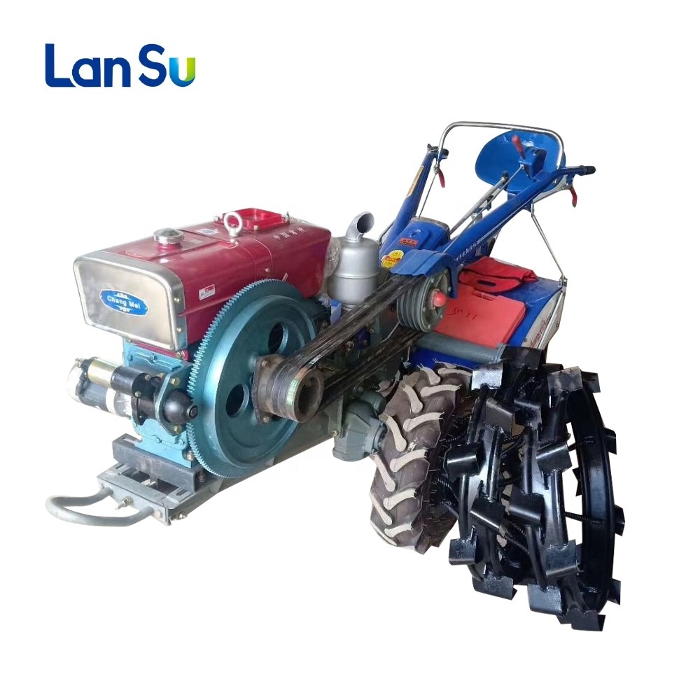 LANSU Mini walking tractor grass cutter12-22hp walk behind tractors good price for sale