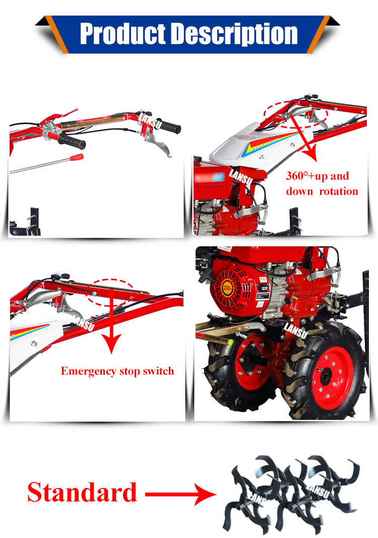 6HP Direct Supply walking tractor mini cultivator power tiller agriculture rotary tiller blades riding tiller