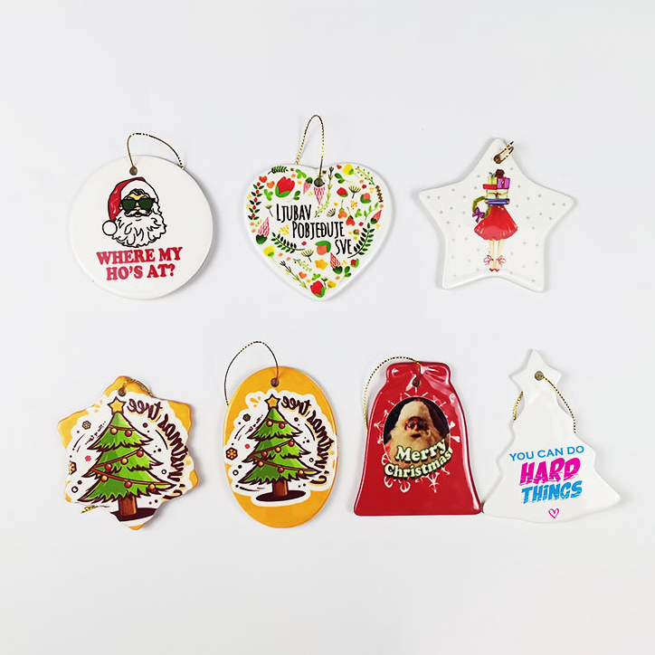 Heart Shape sublimation Ceramic ornament blank Xmas adornment Christmas Pendant