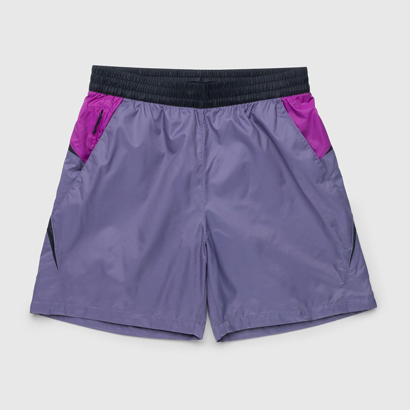 Custom Logo Men Zipper Sports Nylon Purple Color Shorts Casual Drawstring High Street Mens Above Knee Shorts With Pockets