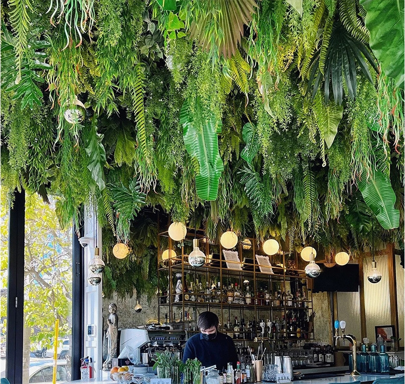 Restaurant Hall hanging ceiling decor Green Simulation Greenery leaf Fake Flower Vine Green Plant Wall artificial Plants