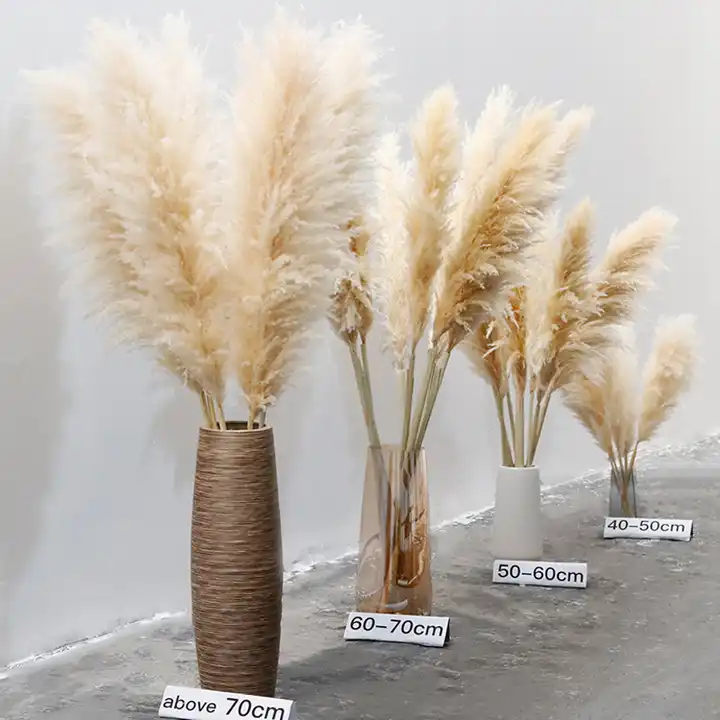 Natural Wedding Decoration Faux Pampas Boho Style Large Fluffy Grey Beige Artificial Dried Pampas Grass For Sale