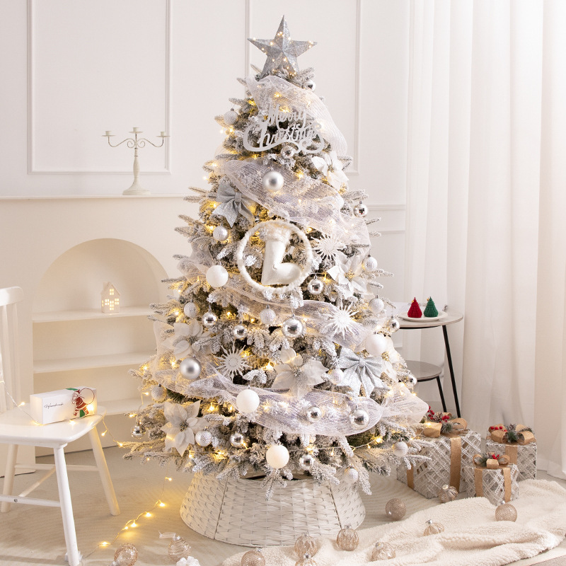 Wholesale PE +PVC mix flock artificial tree Christmas tree with warm white LED lights with controller christmas decorations