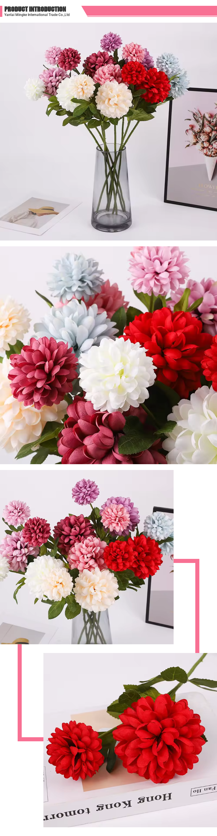 Mother's Day Flower Wedding Decorations 2 Heads Chrysanthemum Pompon Ball Dahlia Dandelion Hydrangea Flower Home Decor