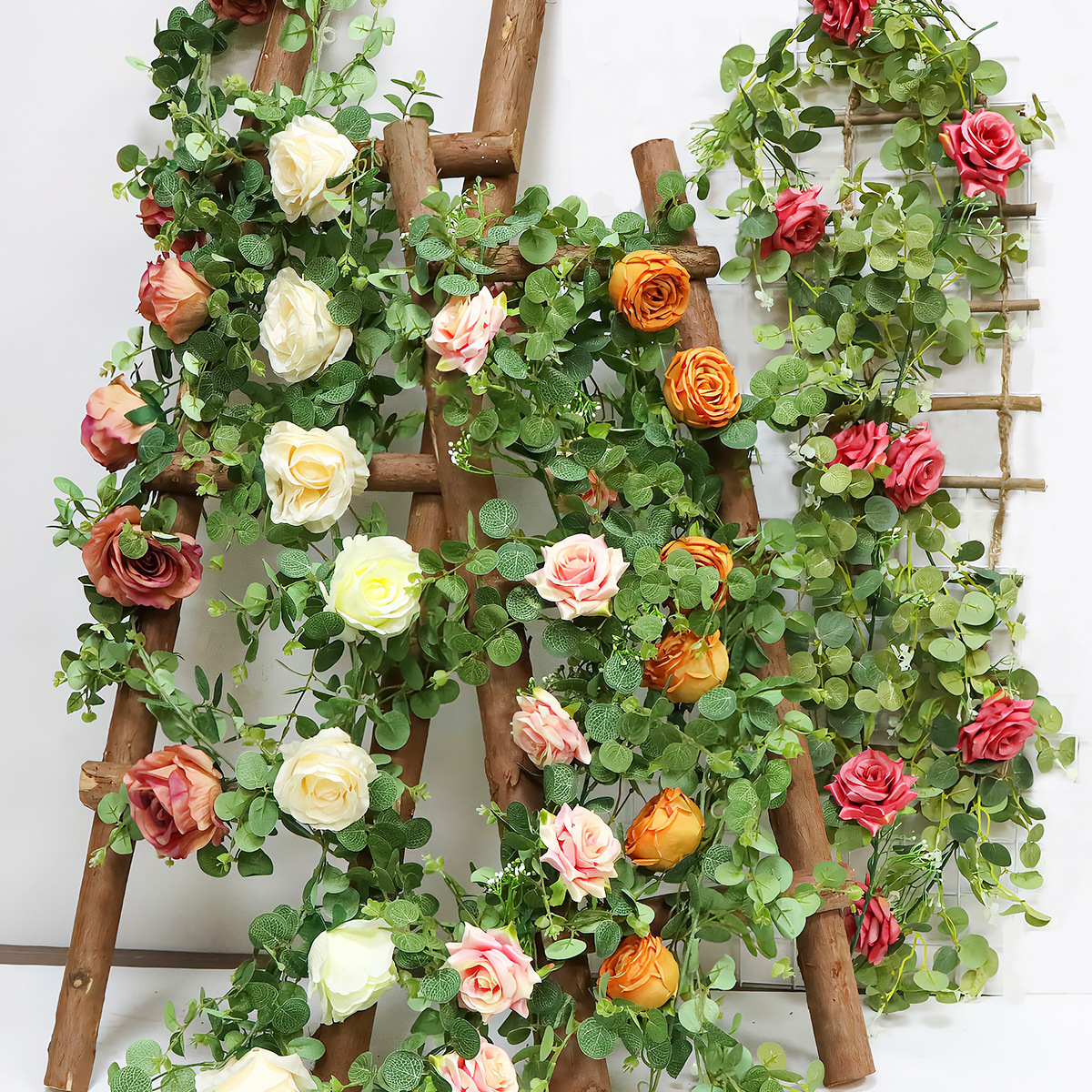 Wholesale wedding party decorative rose floral garland hanging greenery Eucalyptus flower garland for decoration