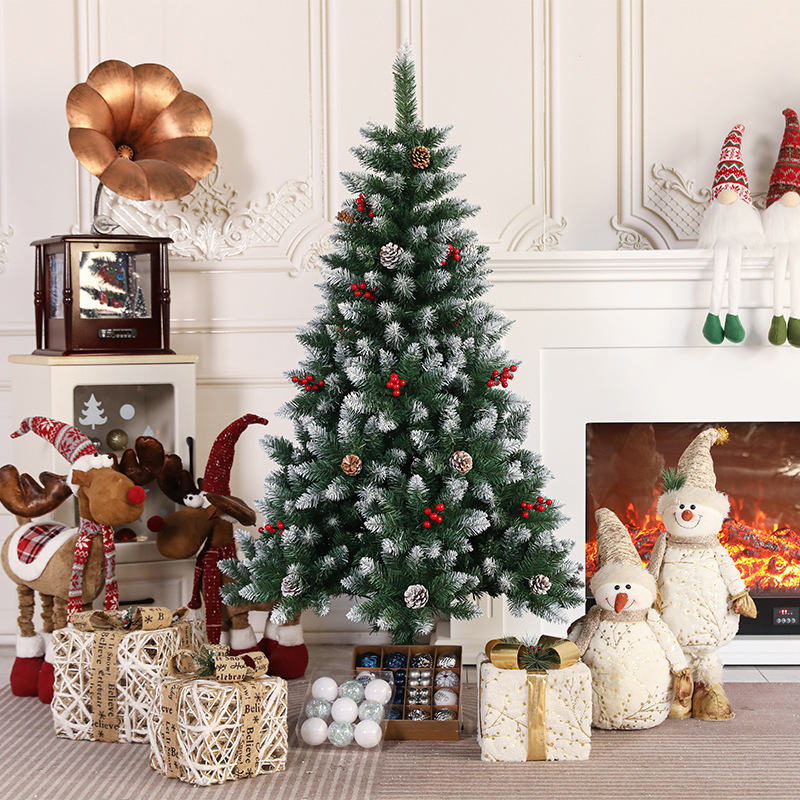 Christmas pointed spray white pine cone red fruit Christmas tree hotel shopping mall decoration set tree white falling snow