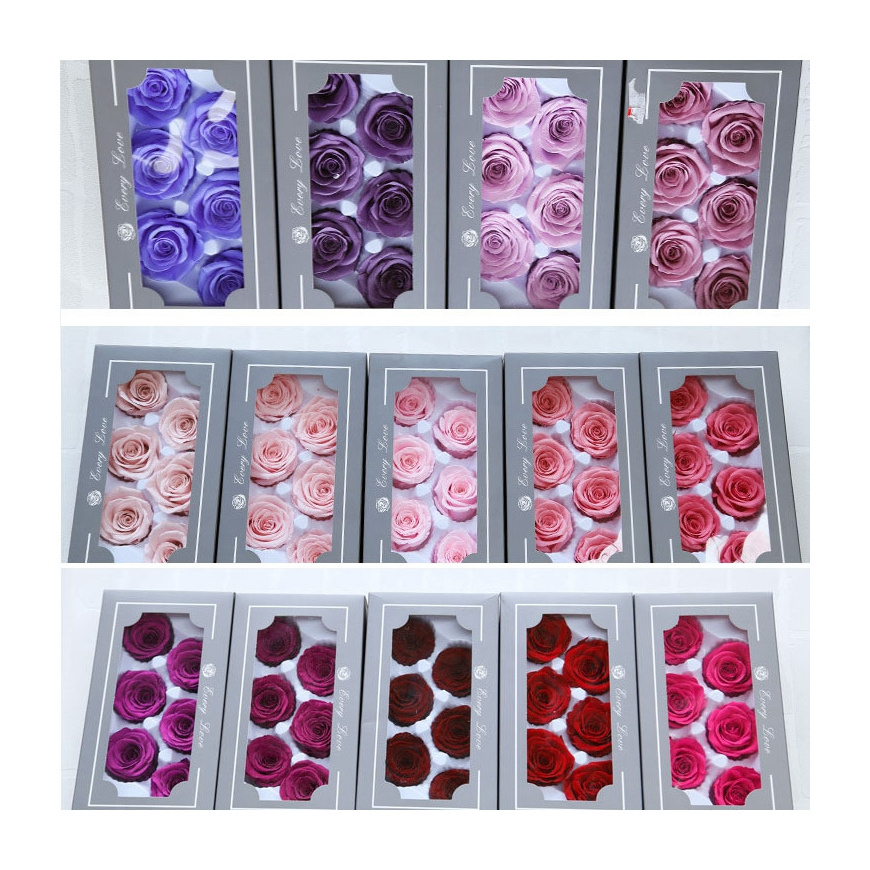 Wholesale Eternal Life Flower Material Gift Box Immortal Rose 6pcs  Flower dried rose Artificial Preserved Flowers Head Roses