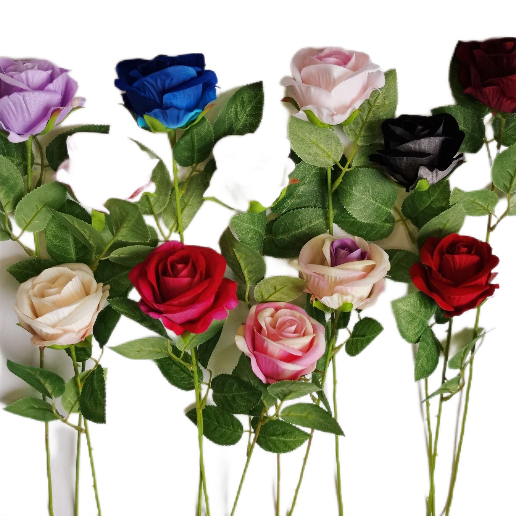 Real Touch Long stem Silk Roses Bouquets Velvet Roses For Wedding Home Decoration