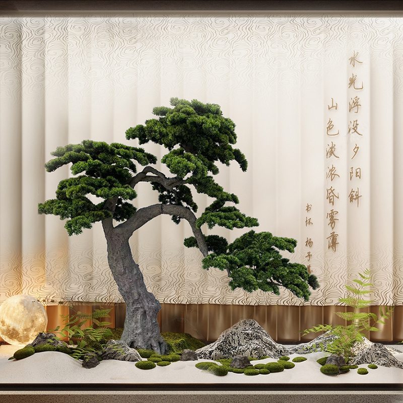 Artificial  Welcoming Pine Tree, Simulation Plant Decorative Bonsai, Desk Display Fake Tree Pot Ornaments for Home, Office, Shop