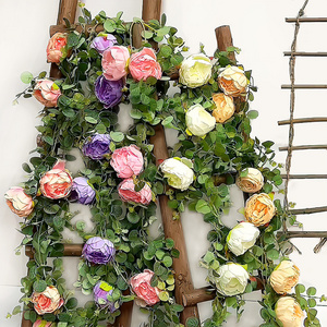 Wholesale wedding party decorative rose floral garland hanging greenery Eucalyptus flower garland for decoration