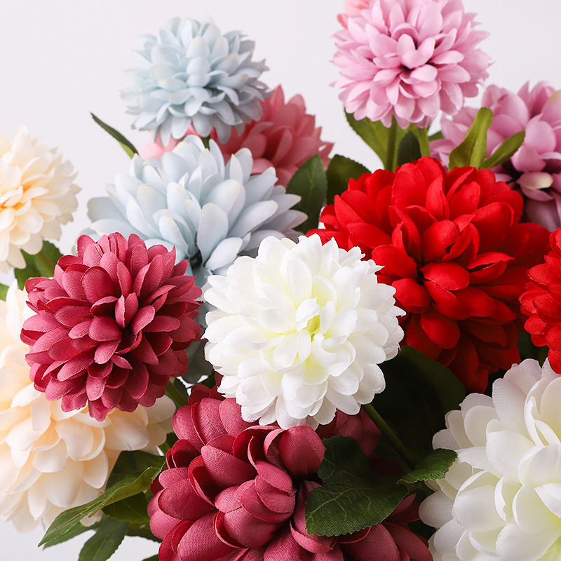 Mother's Day Flower Wedding Decorations 2 Heads Chrysanthemum Pompon Ball Dahlia Dandelion Hydrangea Flower Home Decor