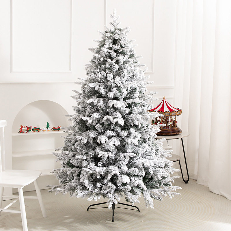 Wholesale PE +PVC mix flock artificial tree Christmas tree with warm white LED lights with controller christmas decorations