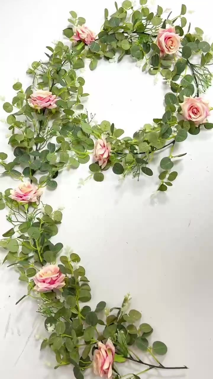 Wholesale wedding party decorative rose floral garland hanging greenery Eucalyptus flower garland for decoration